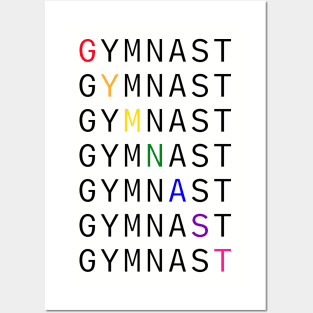 GYMNAST Rainbow Text - Black Posters and Art